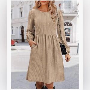 Amazon Beige Long Sleeve sweater dress A-Line Dress